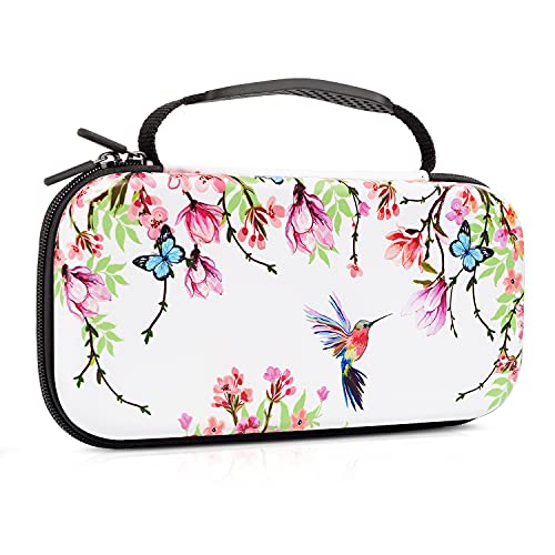 Nintendo Switch Case OLED Model 2021, Carry Case for Nintendo Switch Women Girls Travel Storage Shockproof Hard Shell Cases with 16 Game Card Slot for Nintendo Console Joy-Con&Accessories Flowers Bird - color: Flower Hummingbird