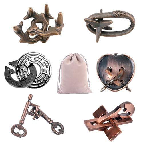 Joyeee Brain Teaser Puzzles, Metal Puzzle Set IQ Test Game, Educational Toys Physics Mind Puzzles Gift for Family Games Office Party Prizes Kids Teens Adults Challenge - Starter Level, 6Pcs Type B