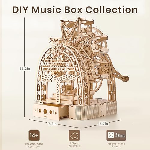 3D Wooden Puzzles for Adults: 3D Puzzle Light-Up Ferris Wheel with Music Box - 222psc Wooden Puzzles Model Building Kits Fun Gifts for Adult with Storage Box - Hobbies for Men Women（Large）