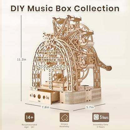 3D Wooden Puzzles for Adults: 3D Puzzle Light-Up Ferris Wheel with Music Box - 222psc Wooden Puzzles Model Building Kits Fun Gifts for Adult with Storage Box - Hobbies for Men Women（Large）