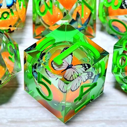 Resin Dice Set,Dragon and Dungeon Polyhedral Metal Dice, Punk Style Role-Play RPG Explorer MTG Pioneer Game DND Dice Set - color: Butterfly + Orange