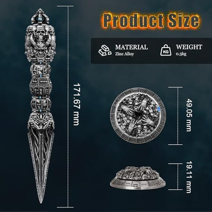 Metal DND Wand dice Set with Bagua Stand, Seven as one, Roulette dice Rotator, Suitable for Role-Playing or Steampunk Themed Games with D20 D12 D10 D8 D6 D4 D00% dice Set with one D2 Coin (Silvery) - color: Silvery