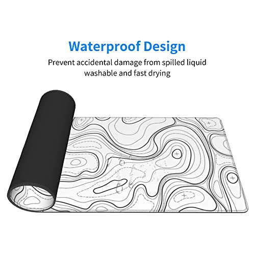 White Topographic Contour XL Gaming Mouse Pad Extended Long Large Mousepad with Stitched Edges Laptop Desk Pad Computer Keyboard PC Mouse Mat Nonslip Rubber Base for Company Office Gamer - color: White Topographic, size: 31.5" x 11.8"