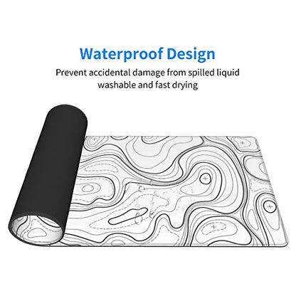 White Topographic Contour XL Gaming Mouse Pad Extended Long Large Mousepad with Stitched Edges Laptop Desk Pad Computer Keyboard PC Mouse Mat Nonslip Rubber Base for Company Office Gamer - color: White Topographic, size: 31.5" x 11.8"
