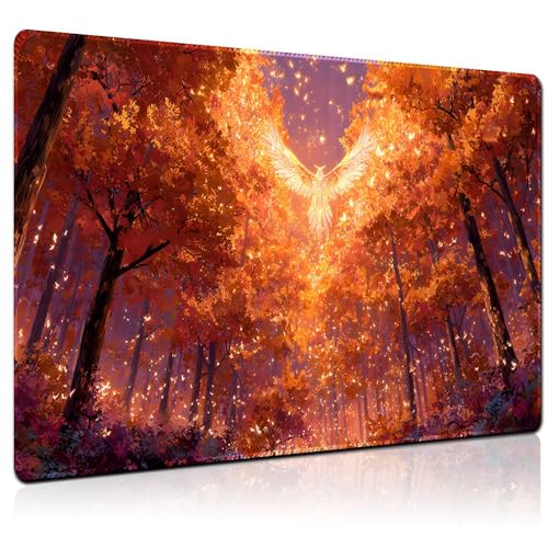 MTG Playmat 24x14 Inch | Optional Game Zone Layout | Non-Slip Rubber Base | Stitched Edges | Includes Free Storage Bag | for TCG, Board Games, and Desk Use(Amberfall,Without Zone) - color: Amberfall, style: Without zone