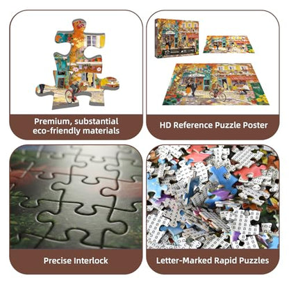 Romantic Cafe Puzzles for Adults 1000 Pieces,27.6x19.7in | Challenging Street Scene Jigsaw Puzzle,No Dust,Recycled Paper,Letters on Back,Stress Relief Gift for Family Games - color: Romantic Cafe