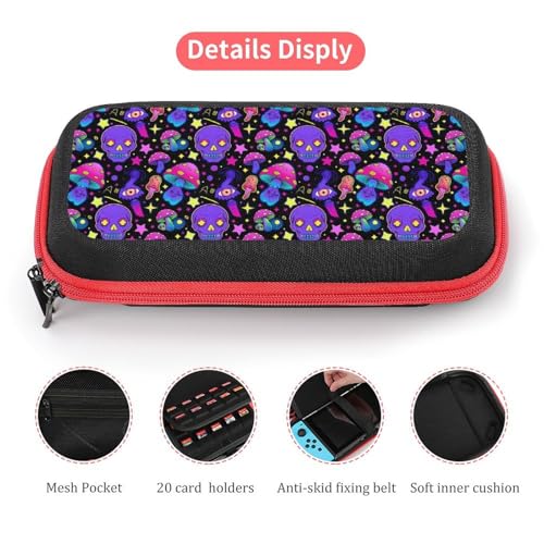 AoHanan Mushrooms And Skulls Switch Carrying Case - Compatible Game Case with 20 Cartridge Slots - Hard Shell Travel Protection for Switch Console & Accessories - color: Mushrooms And Skulls
