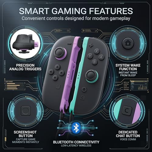 GAMEXX (L)/(R) Light Purple and Light Green Controller Compatible with Switch 2 with Soft Silicone Cover Cases, Thumbstick Grip Caps, Wrist Straps, Motion Controls, HD Rumble, Magnetic Connection, Bluetooth 5.1