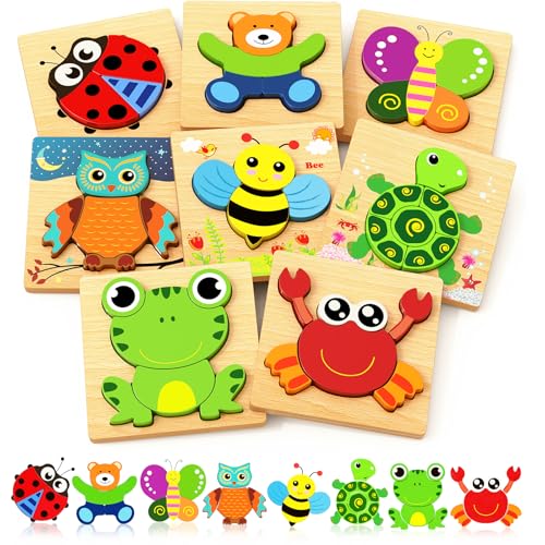 Bekayshad Wooden Puzzles for Toddlers 1-3, Montessori Toys for 1 2 Year Old | Toddler Puzzles, 1 2 Year Old Boy Girl Birthday Gifts, 8 Pack Animal Shape Jigsaw Puzzles, Learning Educational Preschool Toy - color: 8pcs