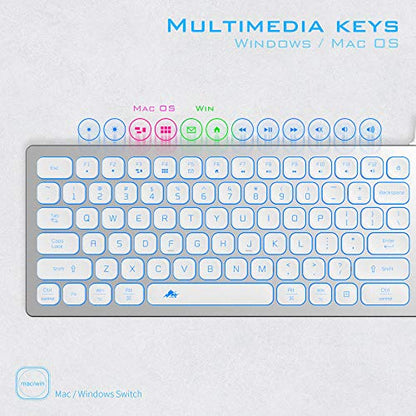 POWZAN Aluminum Quiet Wired Keyboard Backlit- Slim Chiclet Key Compatible with Apple iMac, MacBook, Mac and PC, USB Keyboard Numeric Keypad RGB Lighted Key - Silver White - color: KB770-Silver White