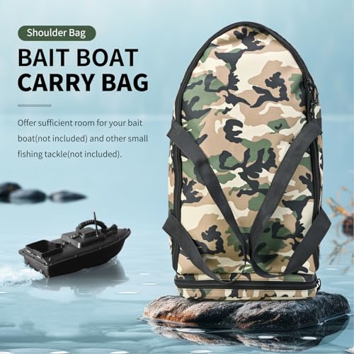 Asixxsix RC Bait Boat Storage Bag, 1000D Oxford RC Boat Remote Control Fishing Boat Cover Bag, 60 x 30 x 20cm, 24 x 12 x 8inch, Suitable for Most Bait Boats, Double Zipper - color: Camouflage