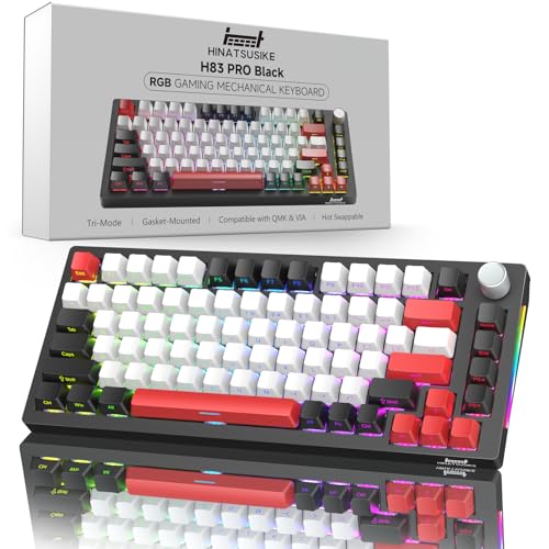 H83 PRO Wireless Mechanical Gaming Keyboard 75% Layout, Gaming Equipment Gasket Mounted - Hot Swappable Cardamom Switches, PBT Keycaps, RGB Backlit, USB-C/2.4G/BT5.0 for Win/Mac/Linux - color: H83 Pro Crimson Frost