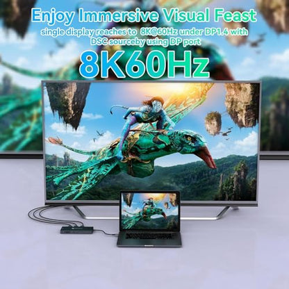 USB C Laptop Docking Station 3 Monitors with DisplayPort 4K@120Hz HDMI 4K@60Hz USBC 4K@60Hz, 12 in 1 Thunderbolt Hub with USB A 3.0, USB C 3.2, Ethernet, SD, TF, PD 100W - size: DP+USBC+HDMI