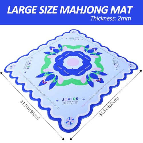 Jongyance Learning Mahjong Mat (31.5”x31.5”) with Black Carrying Bag, Anti-Slip, Noise-Reducing, Mahjong Table Mat for Mah-jongg,Poker, Board Games, Dominoes, and Card - color: Light Blue