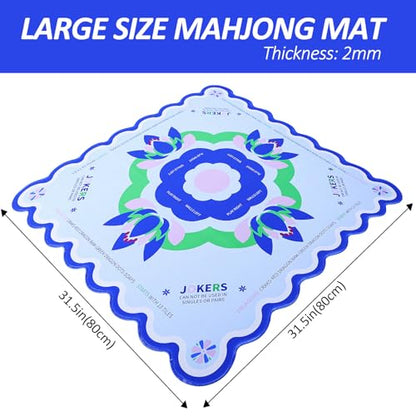 Jongyance Learning Mahjong Mat (31.5”x31.5”) with Black Carrying Bag, Anti-Slip, Noise-Reducing, Mahjong Table Mat for Mah-jongg,Poker, Board Games, Dominoes, and Card - color: Light Blue