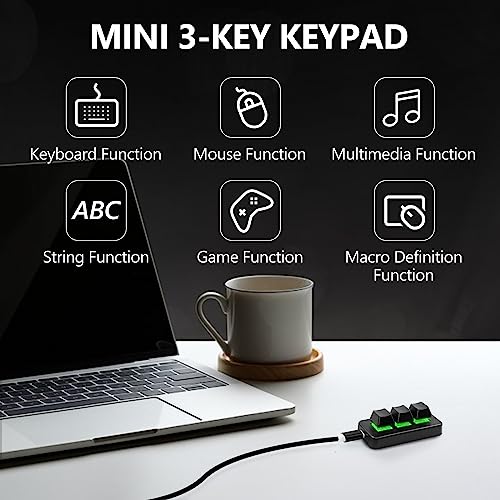 USB Mechanical Gaming Keyboard 3 Key Mini Keypad Customize Programmable Macro Keyboard OSU Keypad One Key Control Combo with RGB Backlit for PC Video Game Office Work Sheet Music,HID