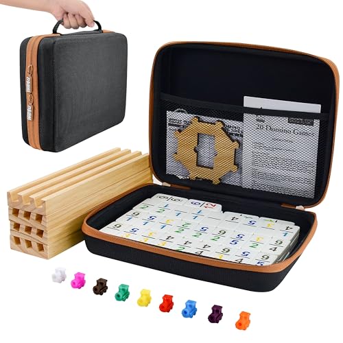 Bucher & Rossini Mexican Train Dominoes Set with Numbers with 4 Racks, Dominos with Numbers with Wooden Domino Holders 91 Tiles Dominoes Game Set with Portable Case for Family Game Night - color: Mexican Train With Numbers