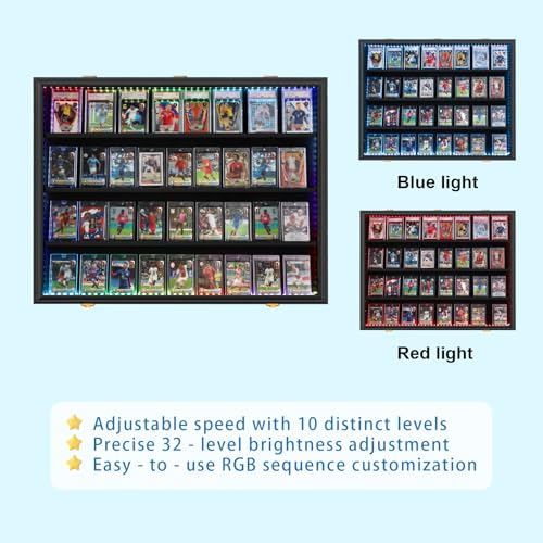 VERANI 36 LED Graded Sports Baseball Card Display Case Wall Mount Black | Large 36-slot inner space,Built-in soft LED light strips,Fully sealed dustproof structure,Wall mount vertical design - size: Large-Horizontal-Black-with LED