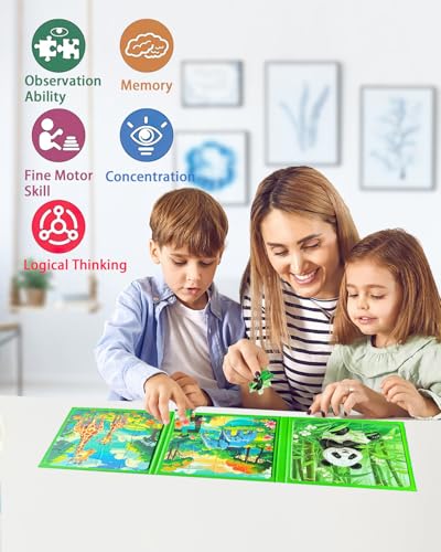 Magnetic Puzzles for Toddlers, Animal Forest Travel Puzzles Games for Kids Ages 3-5, Car Activities Toy for Boys Girls, Children Learning Magnet Gift for Road Trip (Forest) - style: Animal Forest(9+12+16)