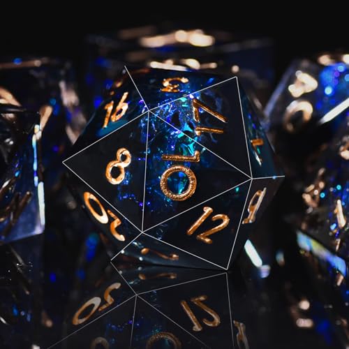 AUSTOR 7-Die DND Dice Set Handmade Sharp Edge Polyhedral Dice for Dungeons and Dragons RPG MTG Table Games（Dark Star） - color: Dark Star
