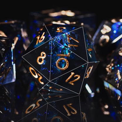 AUSTOR 7-Die DND Dice Set Handmade Sharp Edge Polyhedral Dice for Dungeons and Dragons RPG MTG Table Games（Dark Star） - color: Dark Star