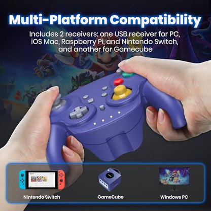 2 Pack 2.4G Wireless GameCube Controller for Switch 1 2, NGC Console-Indigo | Compatible with Switch Online, Windows PC, macOS (Built-in Vibration) (Rechargeable) (Analog Triggers / Stick) - color: Two Pack Indigo