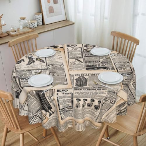 Newspaper Table Cloths, Rustic Old Newspaper Theme Magazine Splicing Historical Nostalgia Style Bookish Vintage Coffee Table Cover Decor for Kitchen Book Club Room Outdoor Home Party, 36" Round - color: Newspaper-1, size: 36" (Round)
