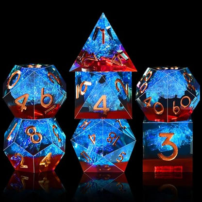 AUSTOR 7-Die DND Dice Set Handmade Sharp Edge Polyhedral Dice for Dungeons and Dragons RPG MTG Table Games（Flame Red & Ice Blue） - color: Flame Red & Ice Blue