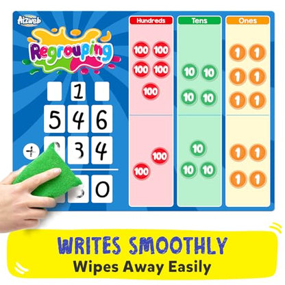 Aizweb Magnetic Regrouping Base Ten Place Value Chart,Addition and Subtraction Math Manipulatives,Dry Erase Board for 1st 2nd 3rd Grade Classroom Must Haves,Hands On Regrouping Math Games for Kids