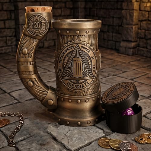 DND Mug Dice Tower Set, DnD Dice Cup with Storage, 12/16 Oz Beverage Holder, DND Accessories for Players, Best Gift for RPG Game lover (Inebriati) - color: Inebriati