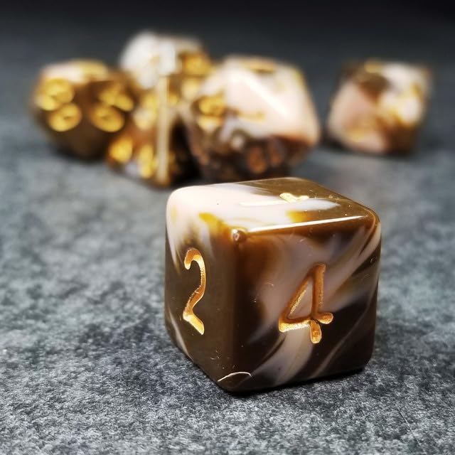 Sage’s Portal Stones DND Dice Set Acrylic Opaque 7-PC Polyhedral DND Dice Set for Dungeons and Dragons D&D Sage’s Cantrips RPG Tabletop TTRPG (Coffee/White) - color: Coffee/White