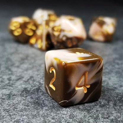 Sage’s Portal Stones DND Dice Set Acrylic Opaque 7-PC Polyhedral DND Dice Set for Dungeons and Dragons D&D Sage’s Cantrips RPG Tabletop TTRPG (Coffee/White) - color: Coffee/White