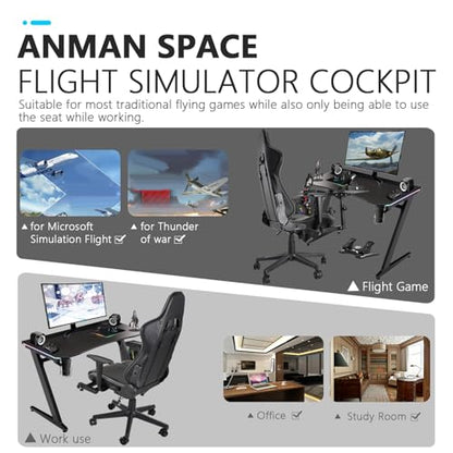 Anman Removable Flight Simulator Cockpit with Racing Seat Compatible with Logitech G25 G27 G920 G923,for Thrustmaster T300RS TX A10C Metal Warthog Gear,for Fanatec,Detachable Simulation Stand