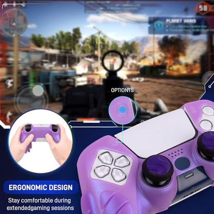 Ergonomic Soft Grip Skin for PS5 Controller, Anti-Slip Silicone Chameleon Controller Cover for PlayStation 5 Controller with 6 Thumb Grips Accessories Set (Crystal Chroma Purple) - color: Crystal Chroma Purple