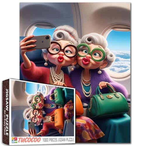 Old Woman Jigsaw Puzzles 1000 Pieces Sisters Ladies Grandma Art Jigsaw Puzzles for Challenging Family Games Funny Travel DIY Handwork Puzzle Seniors for Home Wall Decor Gifts 19.7"x27.6" - color: Puzzle-old Woman-06