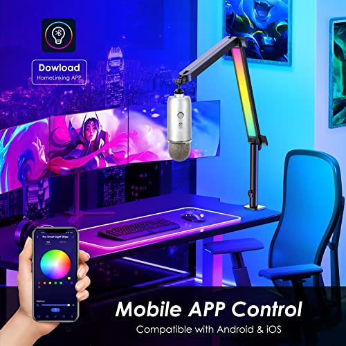 RGB Mic Boom Arm for Fifine, HyperX QuadCast 1/2 / QuadCast S/SoloCast, Shure SM7B / MV7, Blue Yeti, Rode, Shure, Razer, Gaming Mic and Most Microphones using 3/8" to 5/8" Adapter