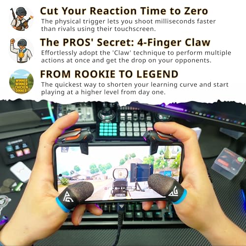 Progameplays Phone Triggers for Gaming – Mobile Triggers for PUBG Mobile iPhone & Android – L1 R1 Gaming Triggers for Phones, ZERO LAG, Fast Aim, No Screen Blocking – CODM Controller Shooter (2 Buttons)