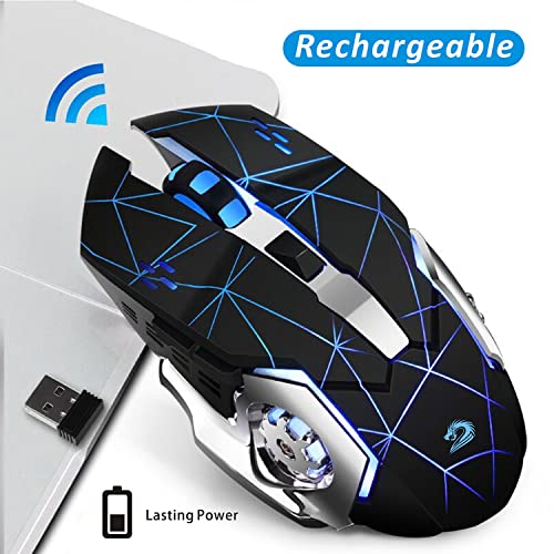 Uciefy Q85 Rechargeable Wireless Gaming Mouse, 2.4G LED Optical Silent Wireless Computer Mouse with 4 LED Light, 3 Adjustable DPI, Ergonomic Design, Auto Sleeping (Starry Black) - color: Starry Black