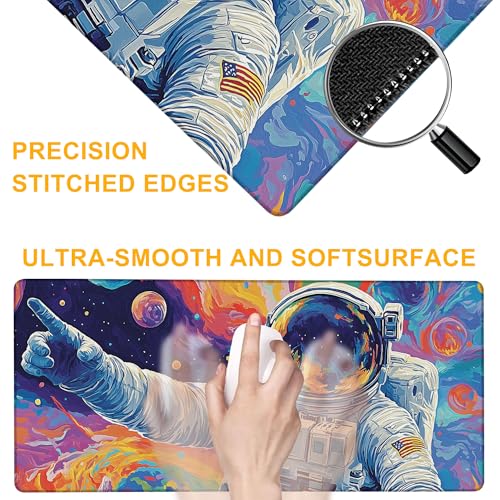 Mouse Pad for Gaming Astronaut Planets Big Gaming Mousepad Large Extended Mouse Mat Non-Slip Rubber Base Desk Pad with Stitched Edges for Office Gamer Home 35.4"X 15.7" - color: Japanese Great Wave
