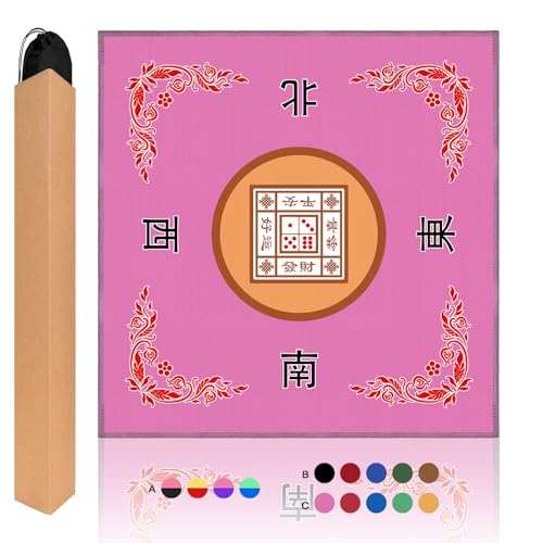 Mahjong Mat, Mahjong Table Mat for Tile Game, 31.5 in x 31.5 in Anti Slip and Noise Reduction Table Cover for Poker Card Board and Dominoes(Pink) - color: C-pink