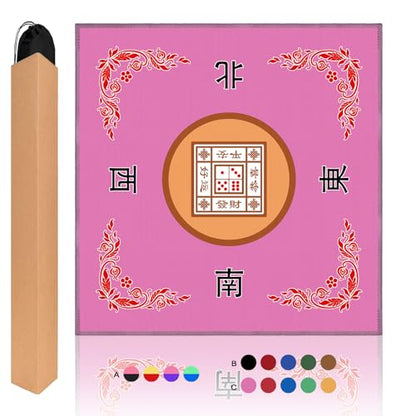 Mahjong Mat, Mahjong Table Mat for Tile Game, 31.5 in x 31.5 in Anti Slip and Noise Reduction Table Cover for Poker Card Board and Dominoes(Pink) - color: C-pink