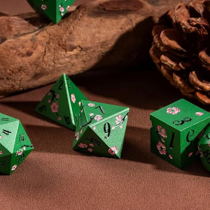 UDIXI DND Metal Dice Set, Flower Solid Metal RPG Dice Set Green for D&D | Pink Flower, Metal Case Packaging, Heavy Metal Dice, D&D Gift, for Dungeons and Dragons Role Playing Games Tabletop Games - color: Flower/Greenblack