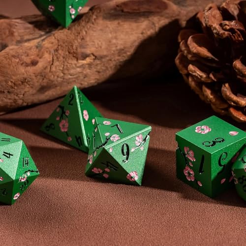 UDIXI DND Metal Dice Set, Flower Solid Metal RPG Dice Set Green for D&D | Pink Flower, Metal Case Packaging, Heavy Metal Dice, D&D Gift, for Dungeons and Dragons Role Playing Games Tabletop Games - color: Green-black