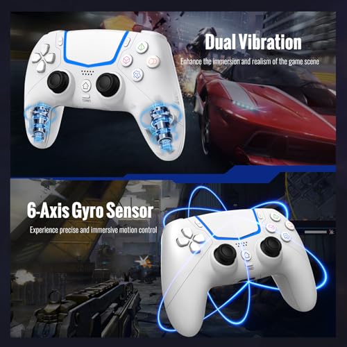 BETMI Wireless Controller for PS-5/Pro/Slim/PC with Hall Joysticks (White) | Bluetooth Gaming Controller with LED Channel Light/Turbo/6-Axis Gyro/Dual Vibration/Touchpad/3.5mm TRRS Audio Jack/Speaker