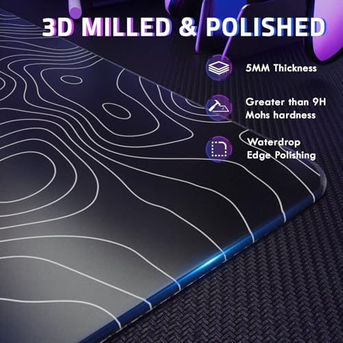 ATTACK SHARK CM05SE Glass Gaming Mouse Pad for FPS & Esports, Nano-Etched Tempered Glass Surface,Ultra-Smooth Low Friction Hard Mousepad,Waterproof Large Desk Mouse Mat for PC Setup,Black Contour - color: Black Contour
