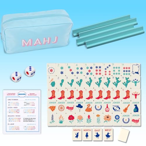 Soulchen Mini American Mahjong Tile Set Include 160 0.8 Inch Mahjong Tiles 2 Dice 4 Wooden Rulers 1 Accessory Bag 4 Beginner Rule Cards(Cowboy) - style: Cowboy