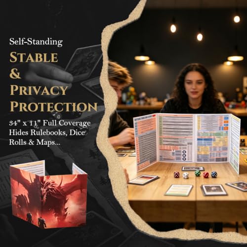 2 PCS DM Screen for D&D 5E Epic-Themed Dungeon Master Cheat Sheet | 34" x 11" , waterproof reusable surface, foldable to A4, 5E core rule reference, TTRPG Accessories, DND Starter Set