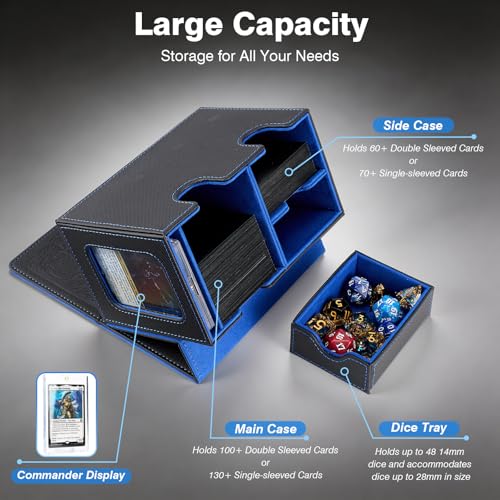 Zombie Themed MTG Commander Deck Box with Dice Tray (Black&Blue) | Holds 200 Single/160 Double-Sleeved Cards, Fit MTG/PTCG/OPTCG Cards, Strong Magnet, With 2 Dividers & 1 Magnetic Card Holder - color: Zombie