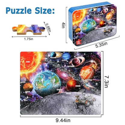 Puzzles for Kids Ages 4-6, 60 Piece Puzzles for Kids Ages 3-5 in Metal Box | Educational Space Jigsaw Puzzles Kids Puzzles,Childrens Puzzle Games Puzzle Toys for Girls and Boys - color: Space