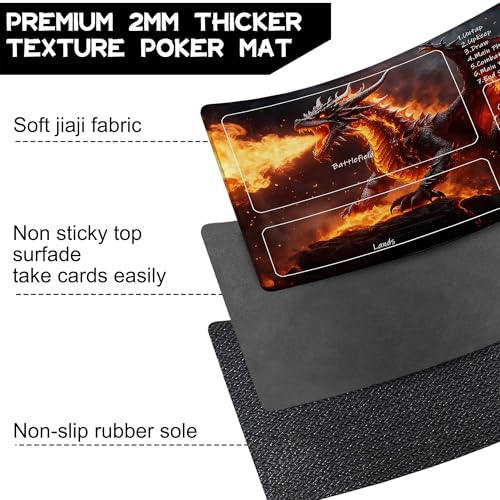 Playmat for MTG The Fire Dragon on the Rock Magic Play Mat 24x14 Inch Card Game Mat for Magic The Gathering TCG PTCG Playmat with Free Storage Bags Non-Slip Backing and Stitched Edge - color: The Fire Dragon on the Rock With Zones